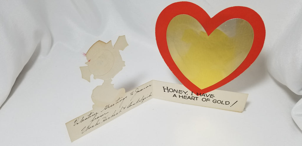 Antique Vintage Die Cut Valentine Dog with Heart of Gold