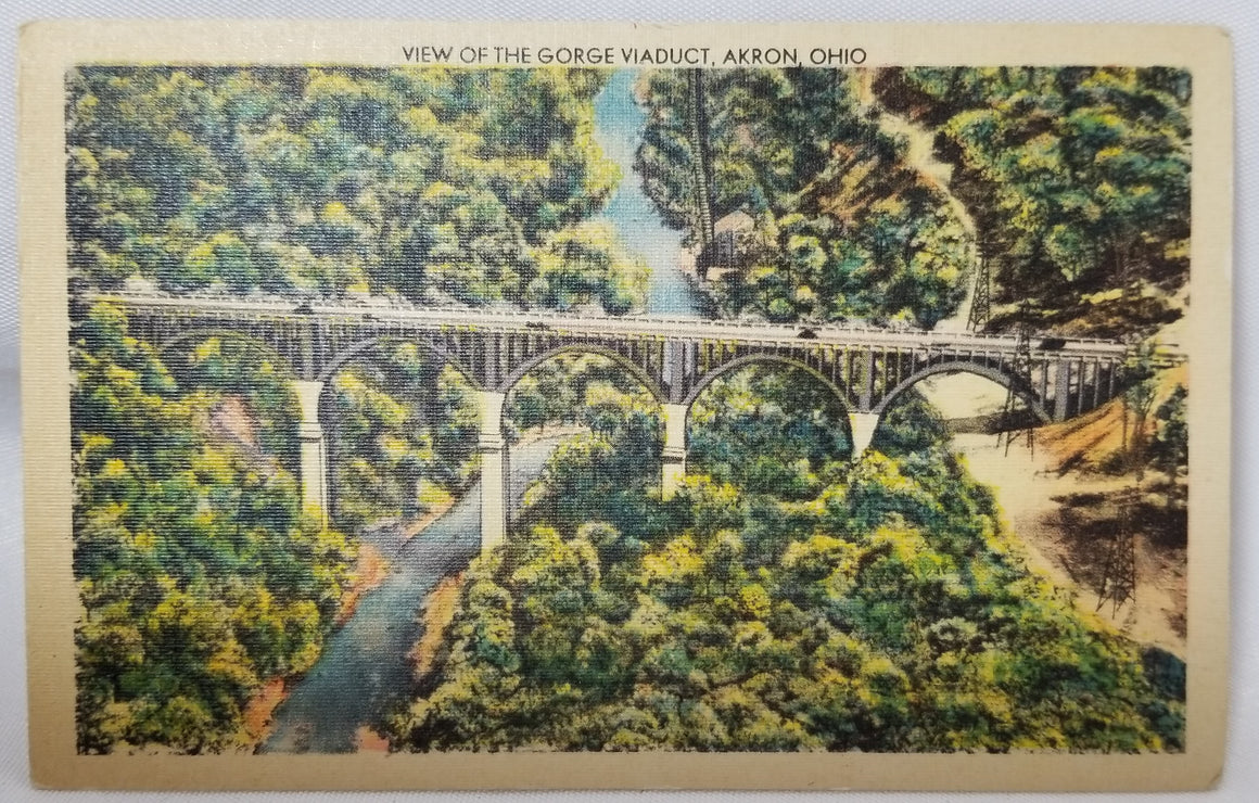 View of the Gorge Viaduct Akron Ohio Linen Postcard