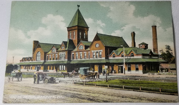 Union Train Depot at Mendota IL Illinois RPPC Style Real Photo Postcard