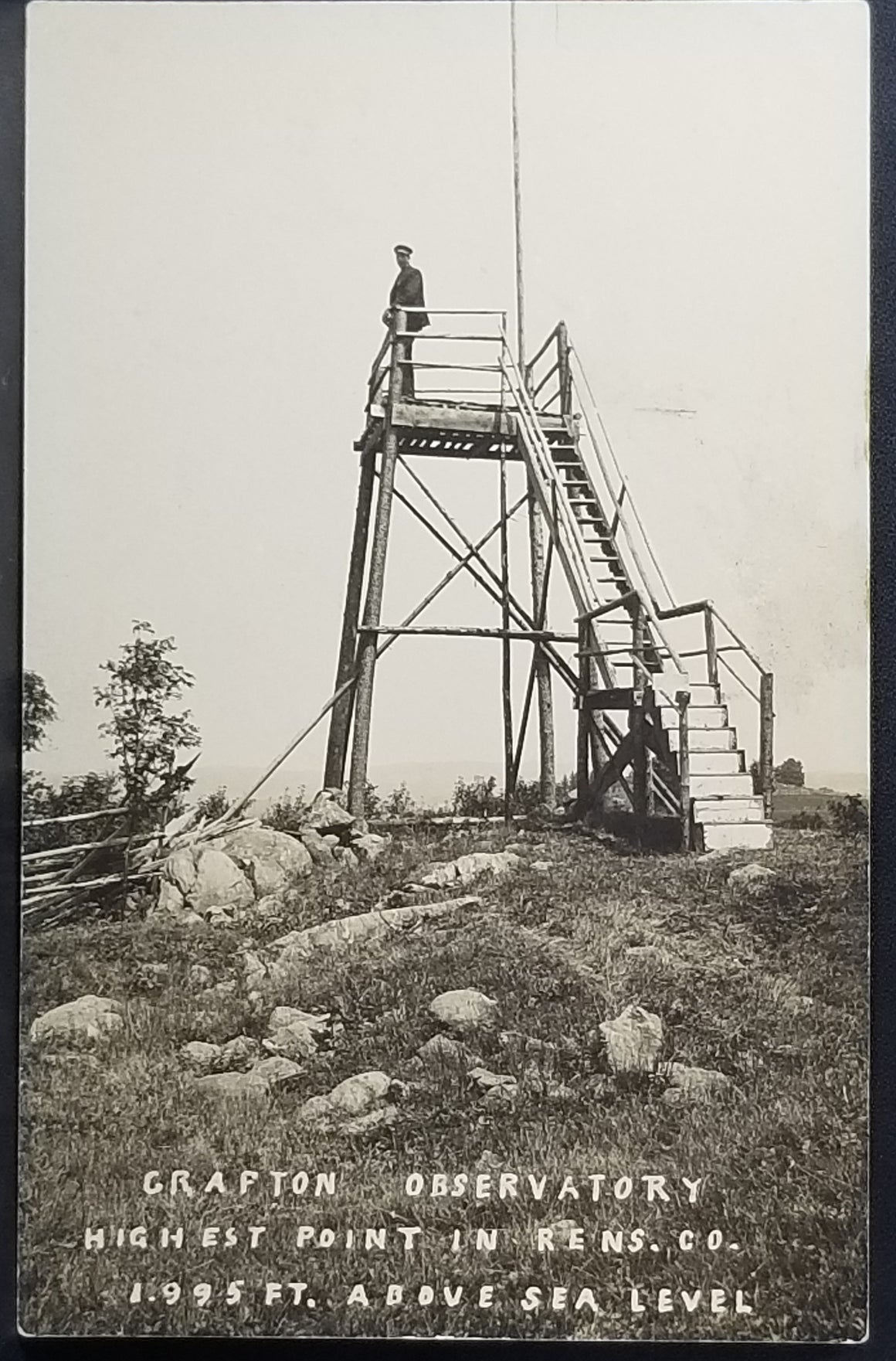 Grafton NY Observatory Rensselaer County Man on Scaffolding Hudson Valley RPPC Real Photo Postcard AZO Stamp