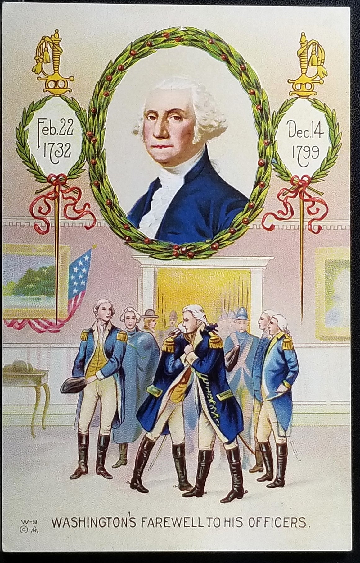 Patriotic Postcard Card Washington Farewell to Officers Embossed President Card Nash Publishing