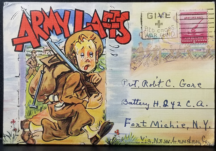 Patriotic Comical Postcard Booklet Fold Out Army Laffs 18 Images 1940s