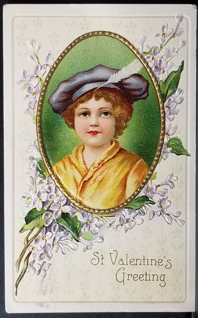 Valentine Postcard Ellen Clapsaddle Child Portrait in Purple Flowers Series 1026 IAPC