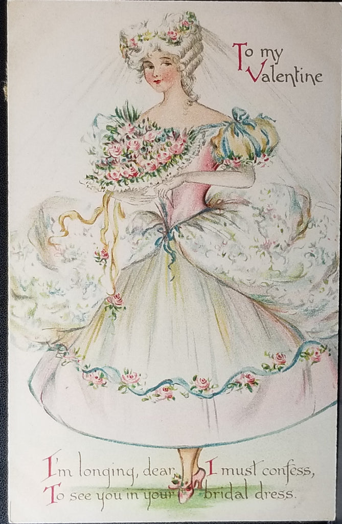 Valentine Postcard Ernst Nister Publishing Artist IRENE MARCELLUS Series 1312 Bride in Gown