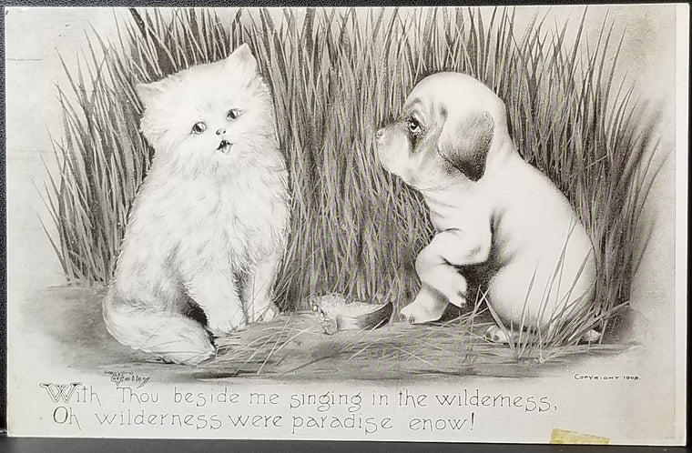 Monochromatic Drawn Cartoon Adorably Sweet Cat & Dog Singing (Vincent) V. Colby
