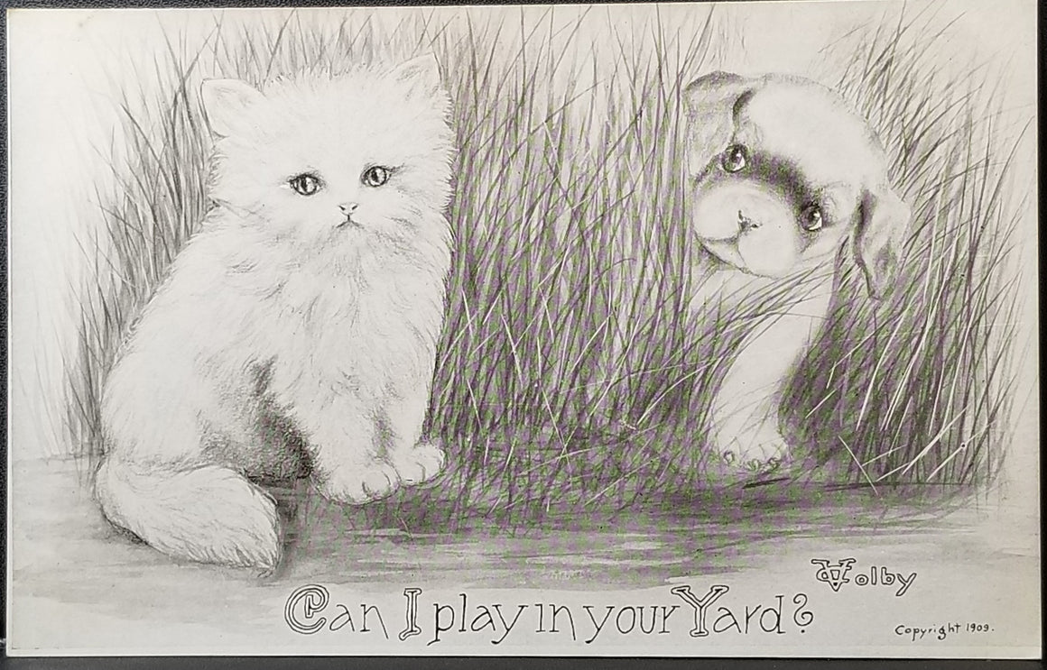 Monochromatic Drawn Cartoon Adorably Sweet Cat & Dog Can I Play in Your Yard (Vincent) V. Colby