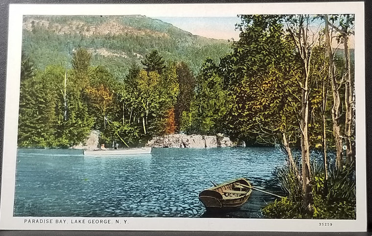Lake George Adirondacks NY Postcard Paradise Bay Boats & People on the Water NM