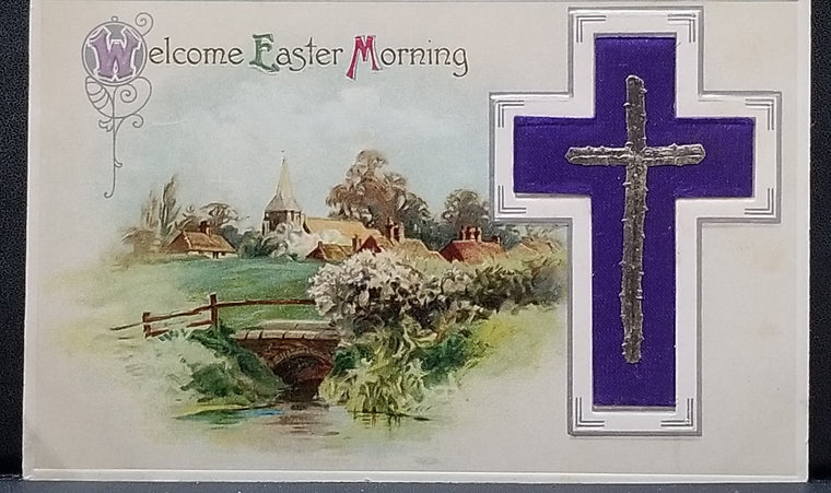 Easter Postcard John Winsch Publishing Cross with Silver & Landscape