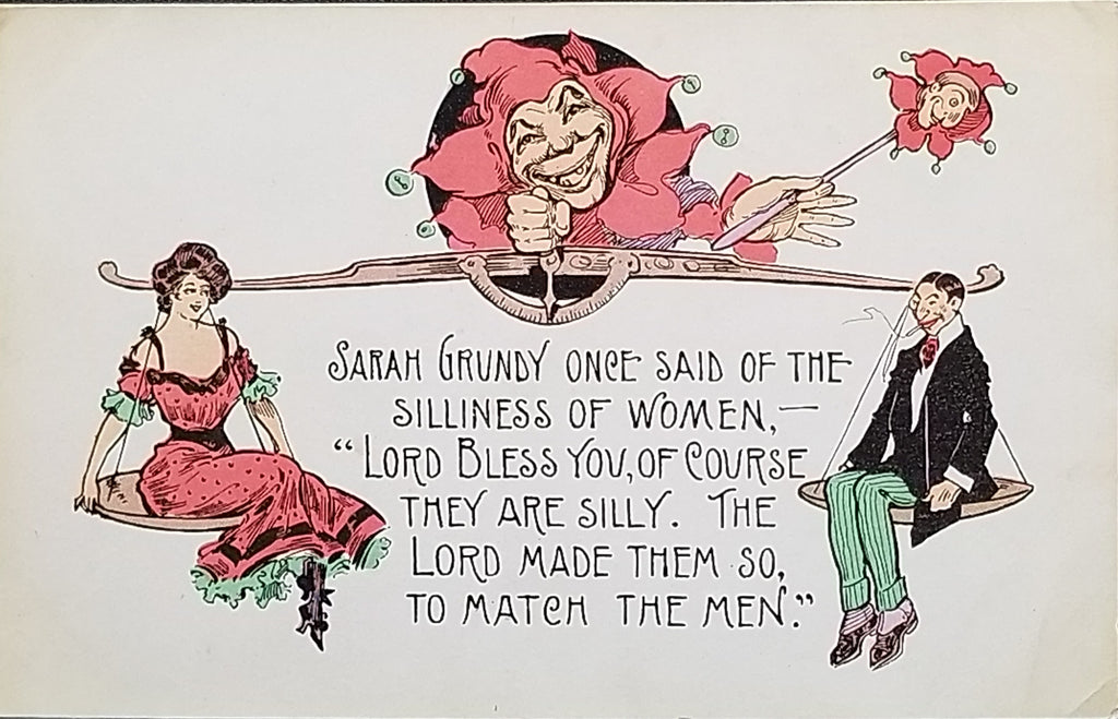 Comical Postcard Sarah Grundy Silly Men & Women With Jester Clown