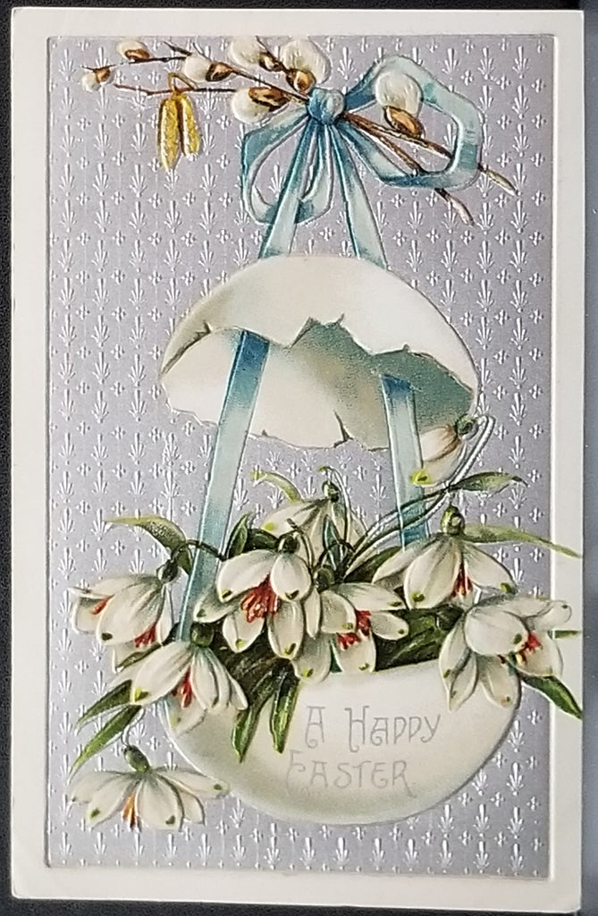 Easter Postcard Broken Egg Carrying Flowers Silver Background Series 987 IAP Publishing