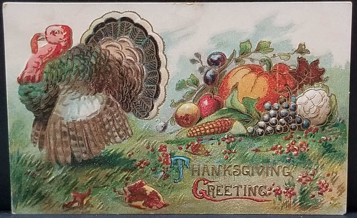 Thanksgiving Postcard Embossed Turkey with Harvest Gold Highlights Saxony