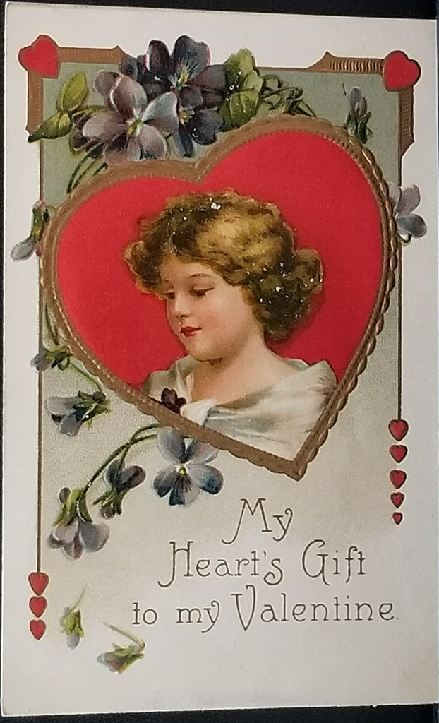 Valentine Postcard Ellen Clapsaddle 842 IAP Little Girl with Red Heart & Flowers