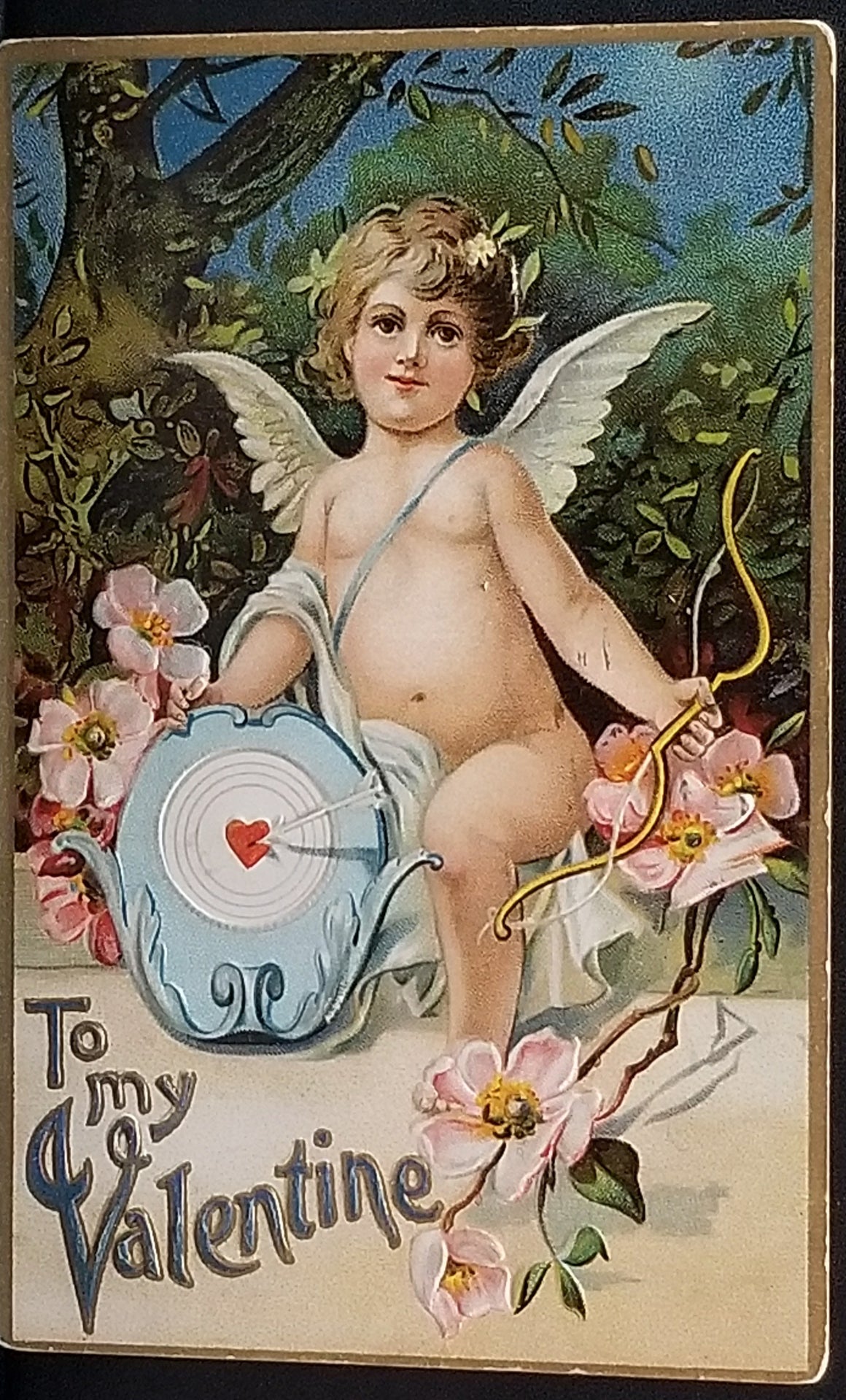 Vintage Valentine Postcard Cupid with Bullseye Shield Series 208