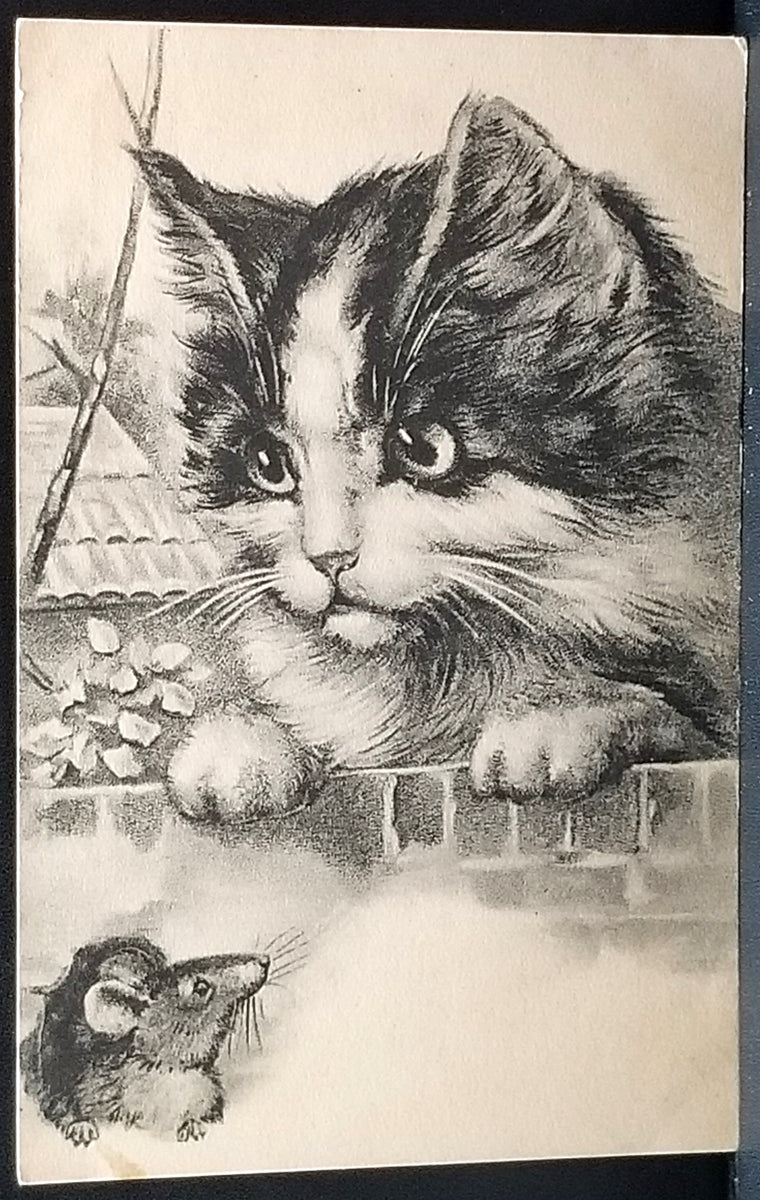 Monochromatic Cat & Mouse Postcard Undivided Back