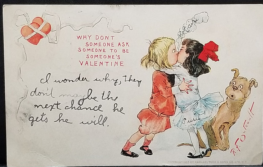 Valentine Postcard Buster Brown Kissing Girl Artist RF Outcault Tuck Publishing Early Undivided Back