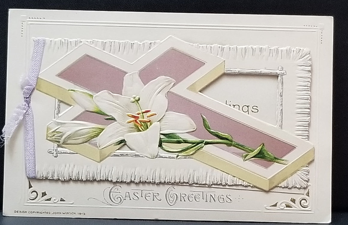 Easter Postcard Booklet Mechanical Style Card with Flowers & Cross Winsch Publishing