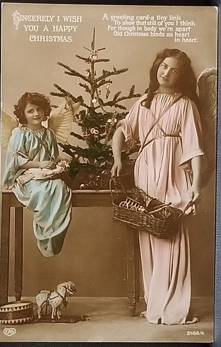 Christmas Postcard RPPC Style Woman and Child Dressed as Angels with Tree EAS Publishing