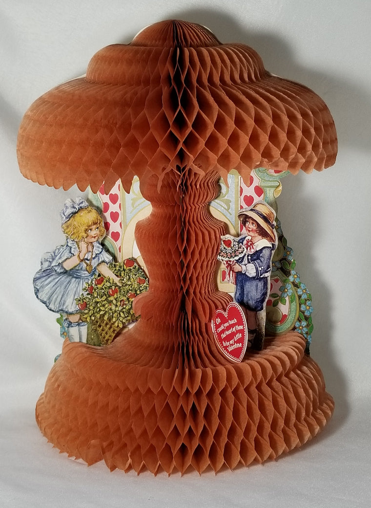 Vintage Antique Biestle Valentine Honeycomb Two Children with Flowers and Hearts
