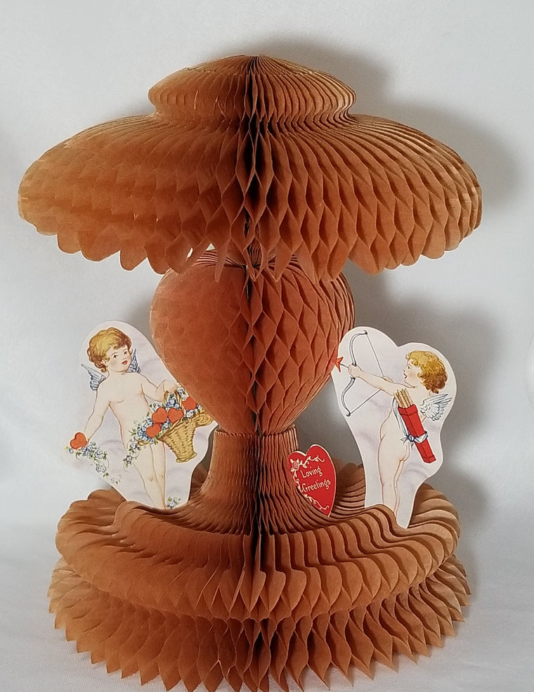 Vintage Antique Biestle Valentine Honeycomb Card Cupids Shooting Arrows