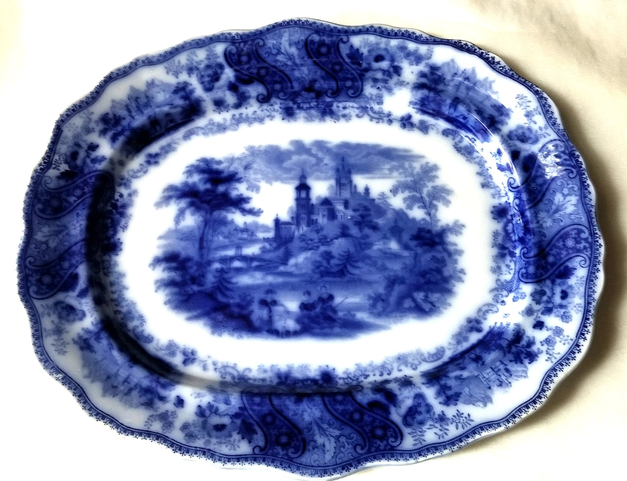 English Burgess & Leigh Middleport Platter with Nonpareil Flow Blue Pattern