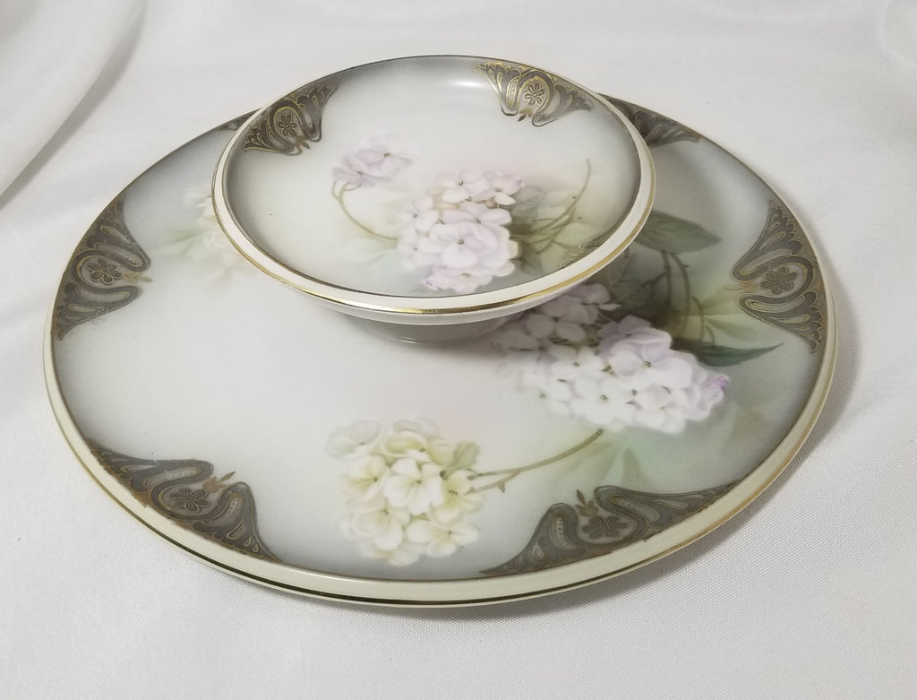 RS Prussia Porcelain art Nouveau Two Tier Serving Tray Snowball Blooms FD 55