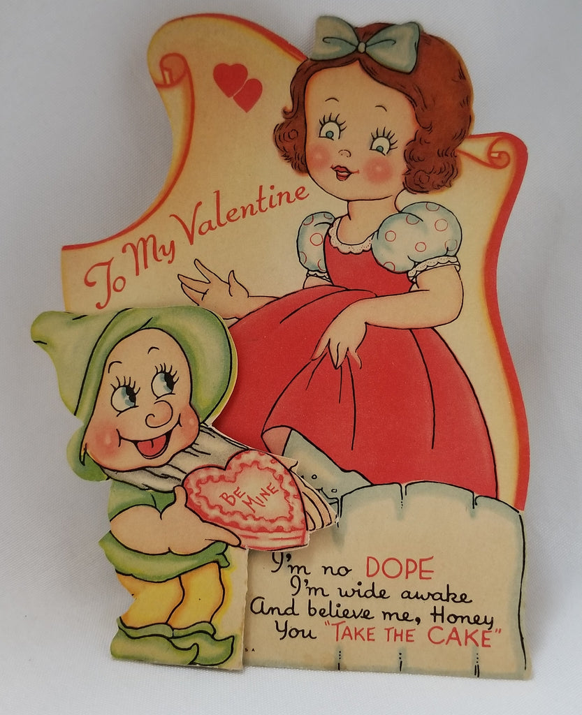 Vintage Antique Valentine Early Version of Snow White and Dopey the Dwarf Fold Out Card