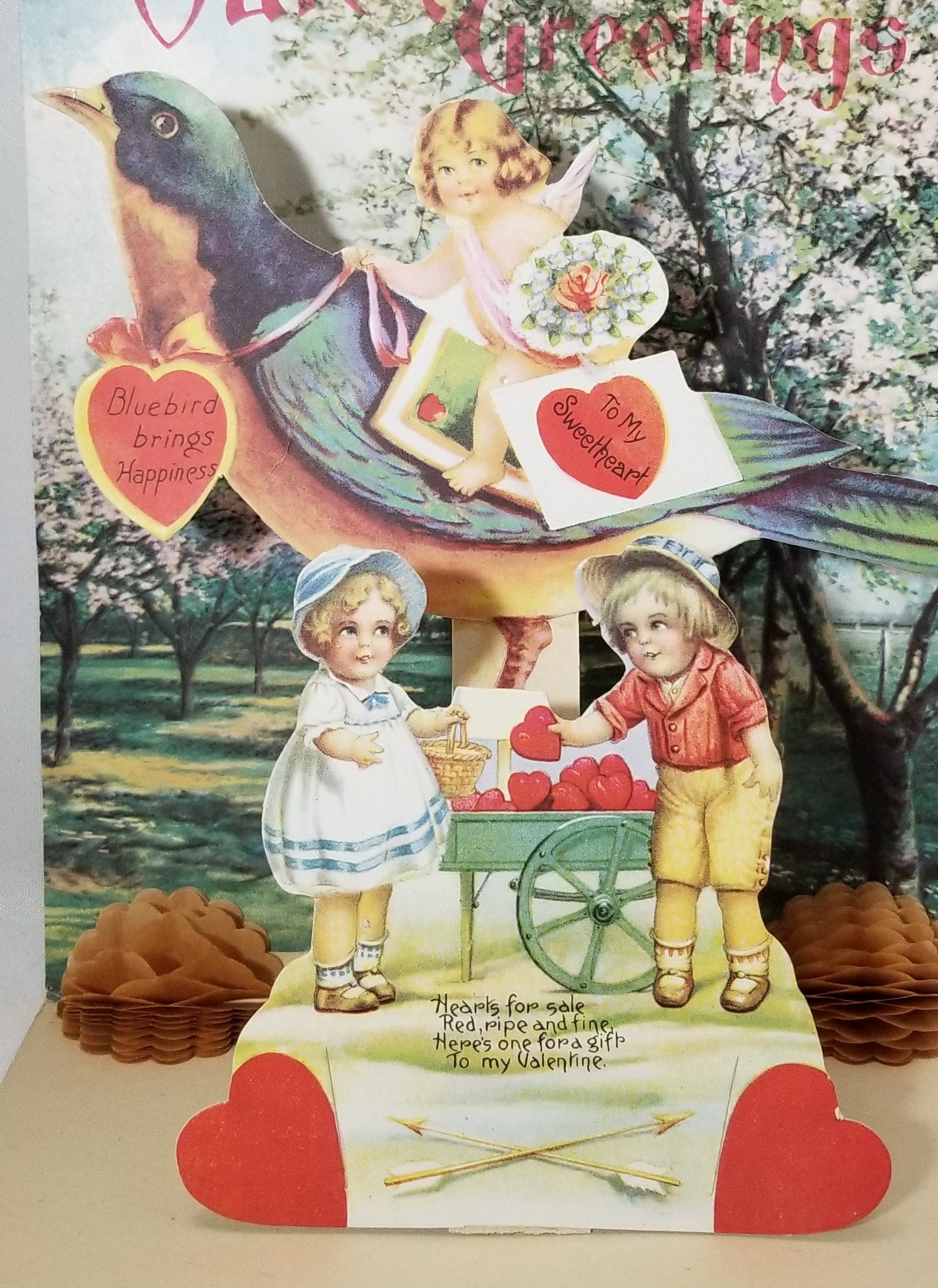 Large Vintage Antique Valentine Card Embossed with Fold Down 3D