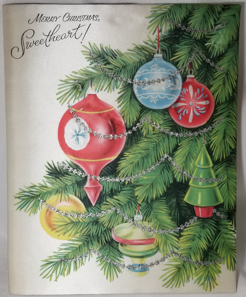 Vintage Christmas Card Padded Puff Silk To My Sweetheart Hanging Ornaments in Original Mailing Box