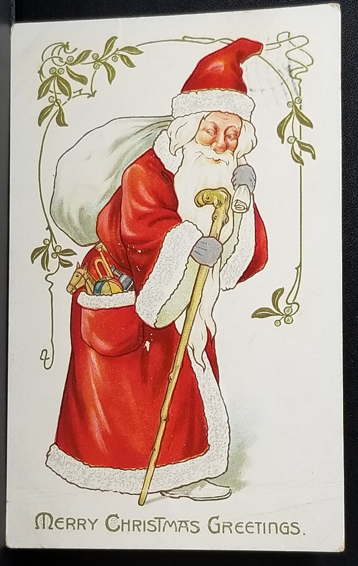 Santa Claus Christmas Postcard Old World Elf Style St Nick in Red Robe Tuck Publishing 102