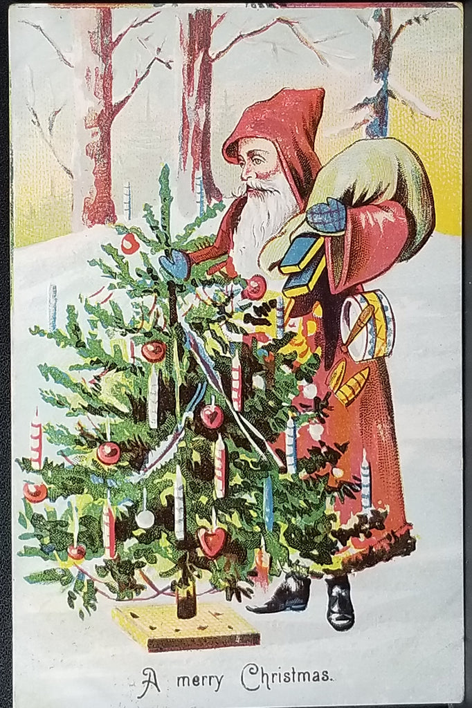 Christmas Postcard Old World Santa Claus Decorating Tree Series 32 Germany