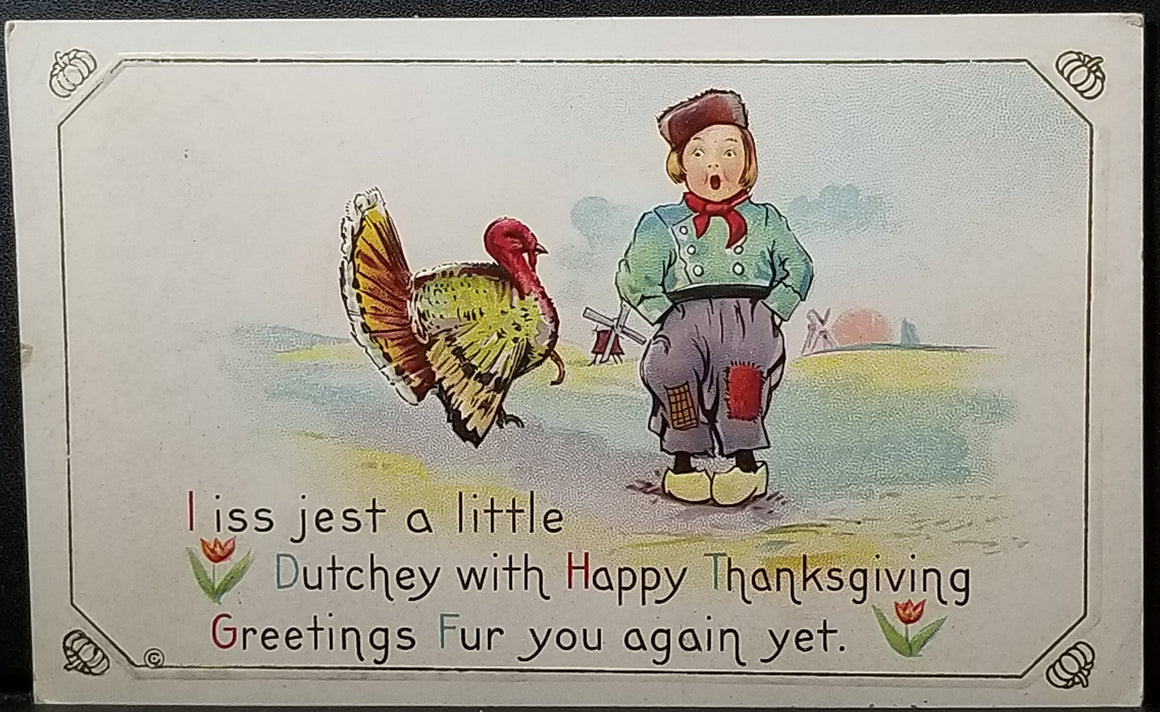 Thanksgiving Postcard Little with Turkey Bird Series 319 B Stecher Publishing