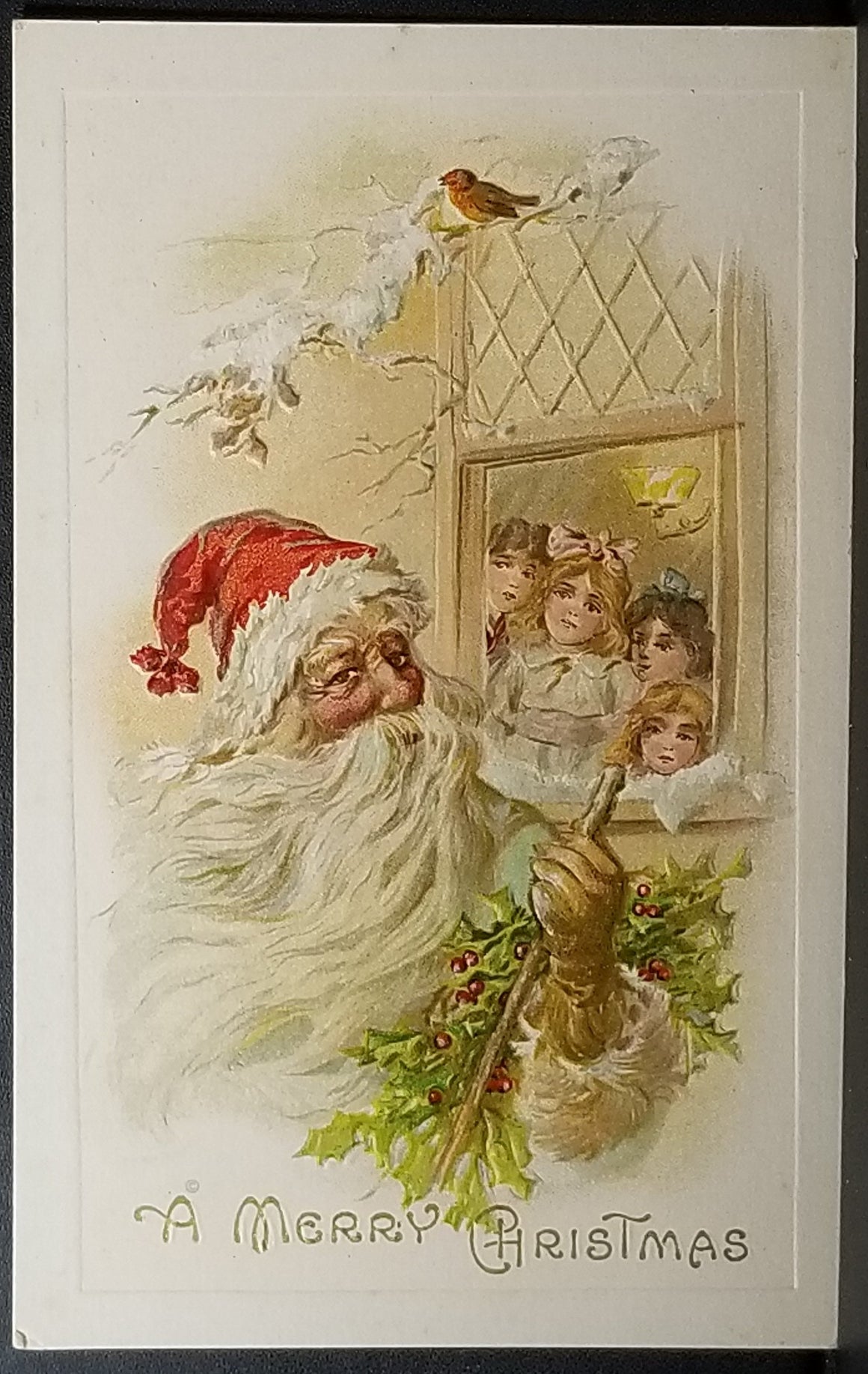 Santa Claus Christmas Postcard St Nick at the Window with Children Series 586