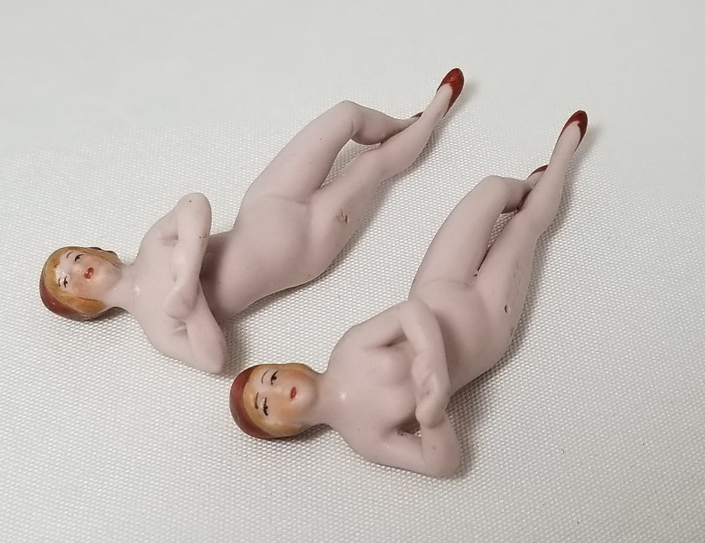 Pair of Art Deco German Porcelain Bisque Bathing Beauty Flapper Figurines