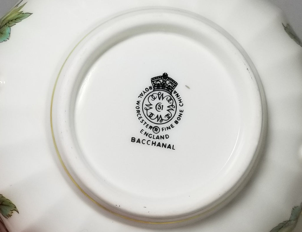 Royal Worcester Porcelain Flat Cream Soup Bowl & Saucer Set Bacchanal Pattern 18pcs