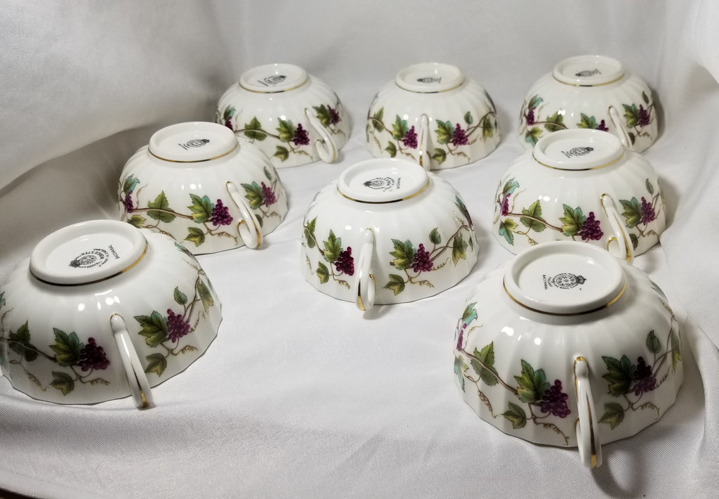 Royal Worcester Porcelain Flat Cream Soup Bowl & Saucer Set Bacchanal Pattern 18pcs