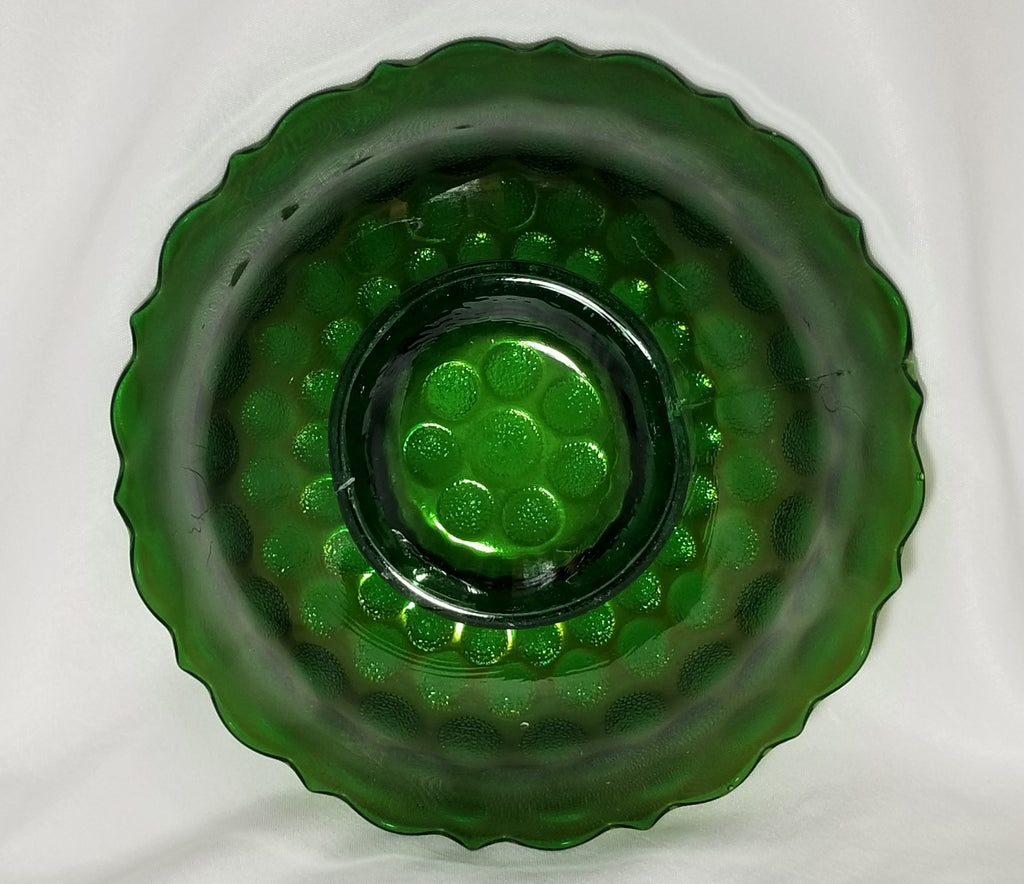 Fenton Green Stippled Coin Dot Carnival Glass Bowl