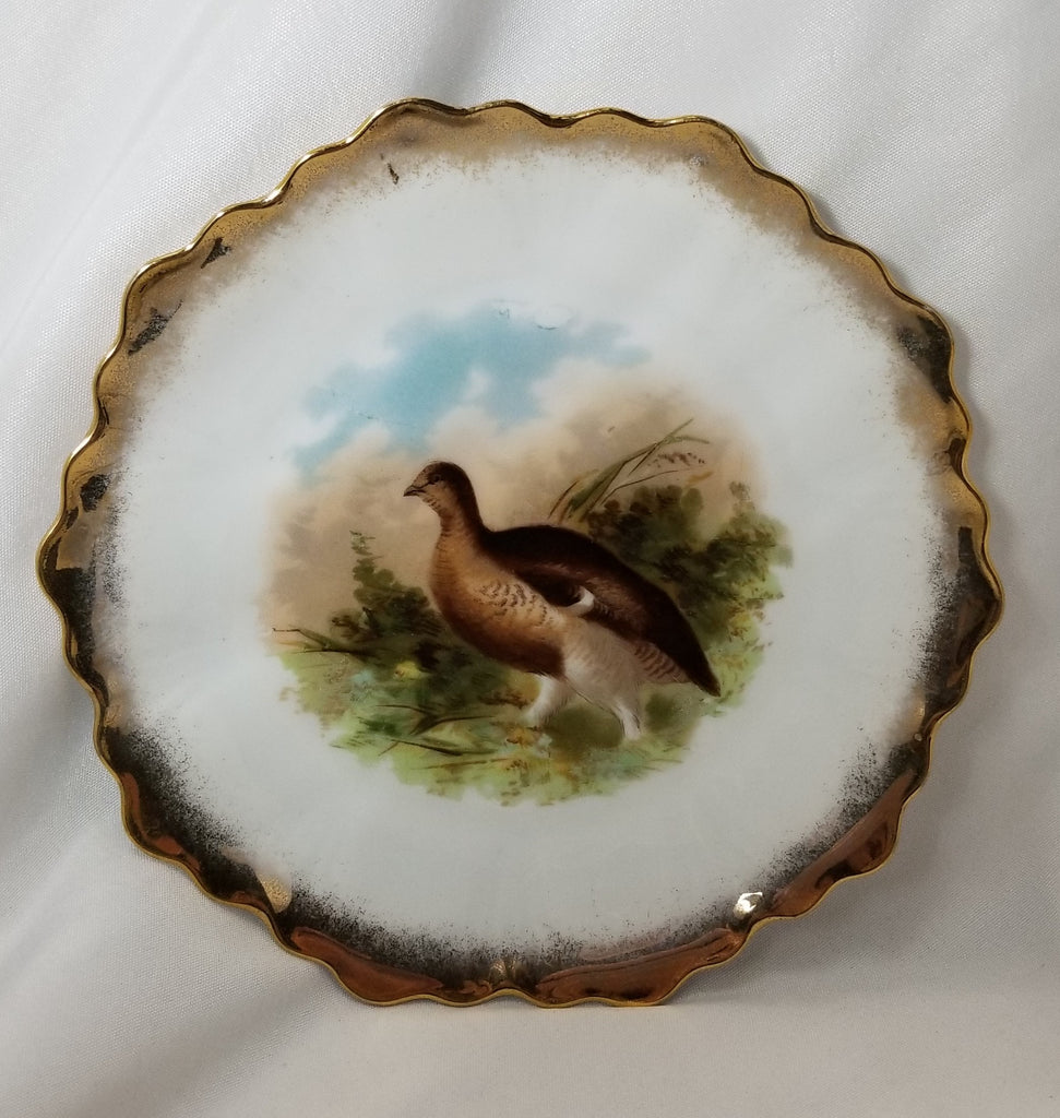 Vintage Antique Bavarian Porcelain Game Bird Decorated Plate Grouse with Gold Trim