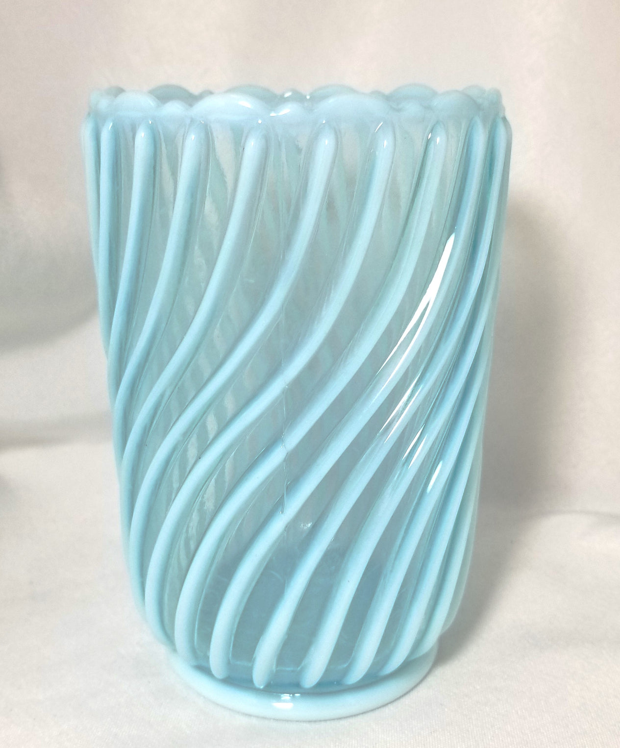 Blue Opalescent Beatty Rib & Swirl Pattern Celery Vase