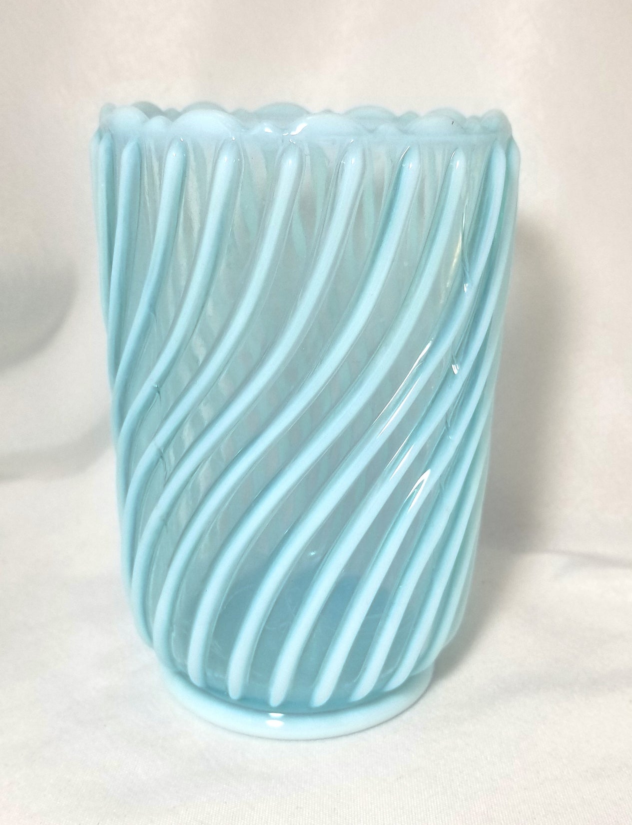 Blue Opalescent Beatty Rib & Swirl Pattern Celery Vase