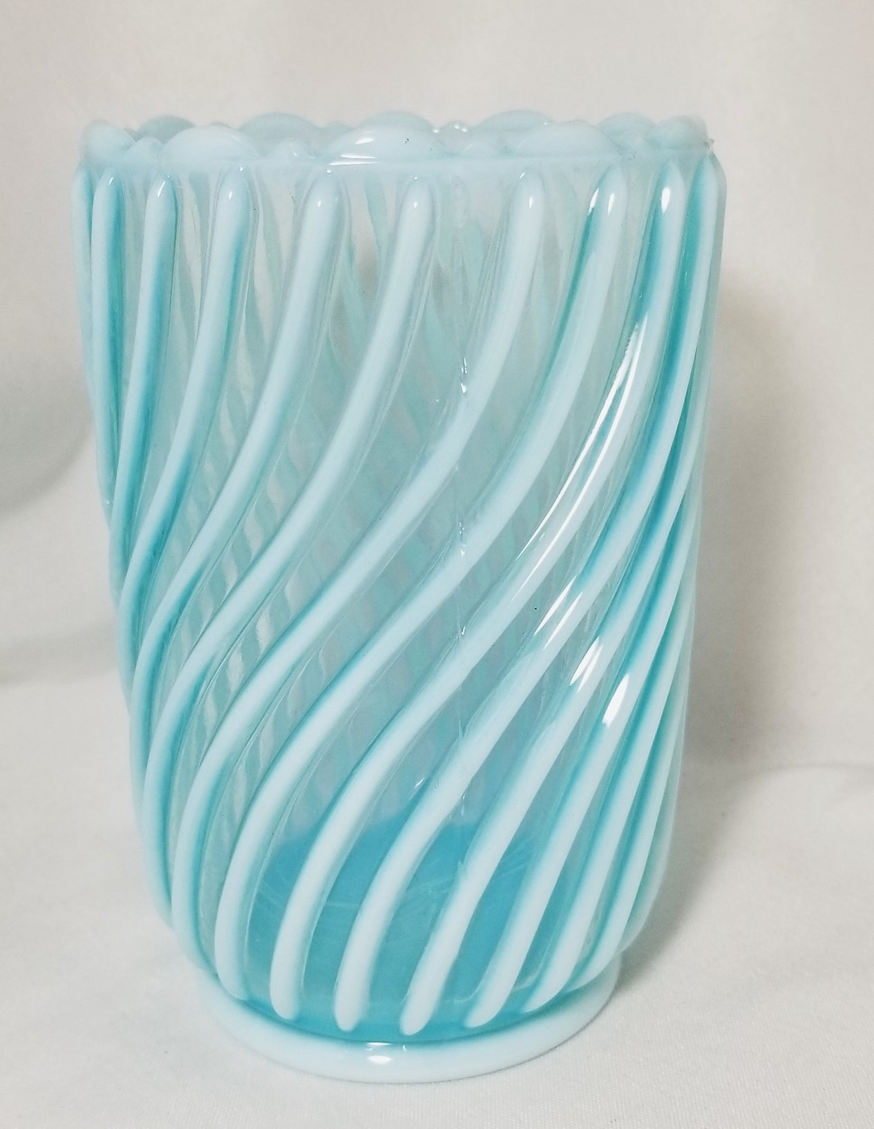 Blue Opalescent Beatty Rib & Swirl Pattern Celery Vase