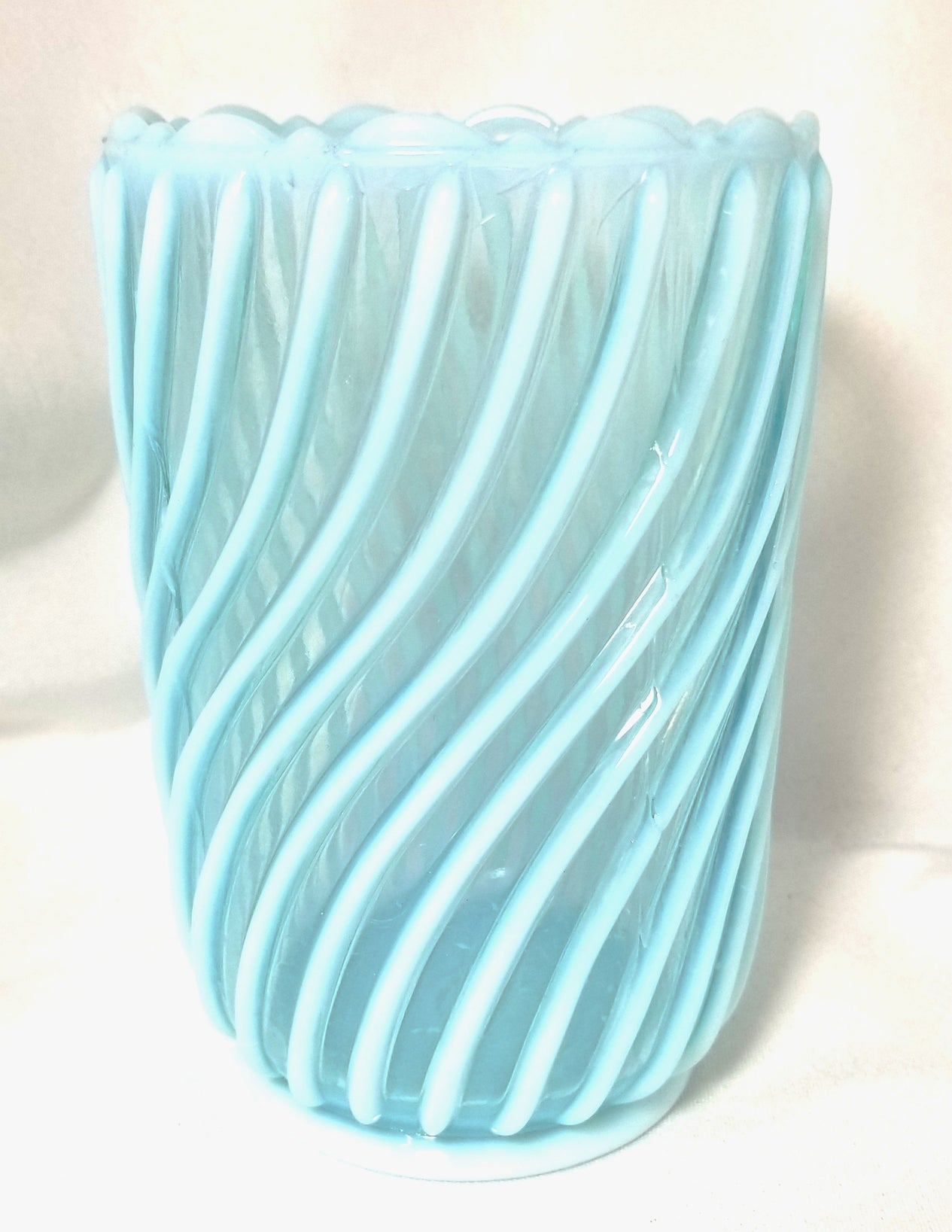 Blue Opalescent Beatty Rib & Swirl Pattern Celery Vase