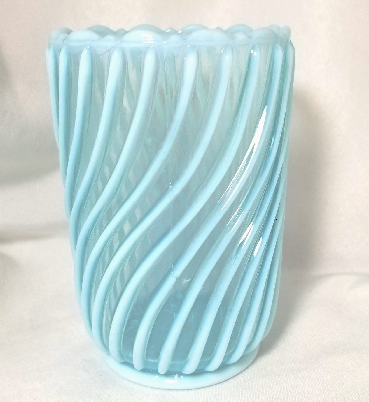 Blue Opalescent Beatty Rib & Swirl Pattern Celery Vase