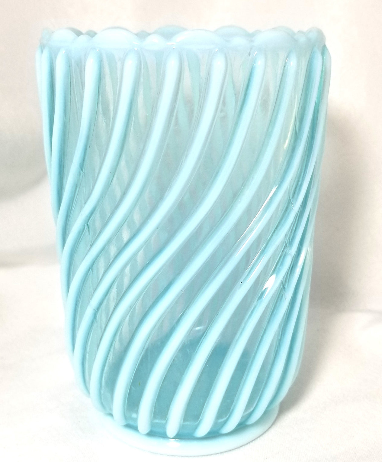 Blue Opalescent Beatty Rib & Swirl Pattern Celery Vase