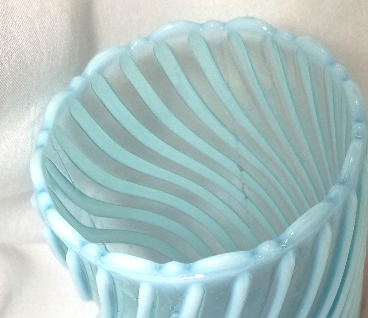 Blue Opalescent Beatty Rib & Swirl Pattern Celery Vase
