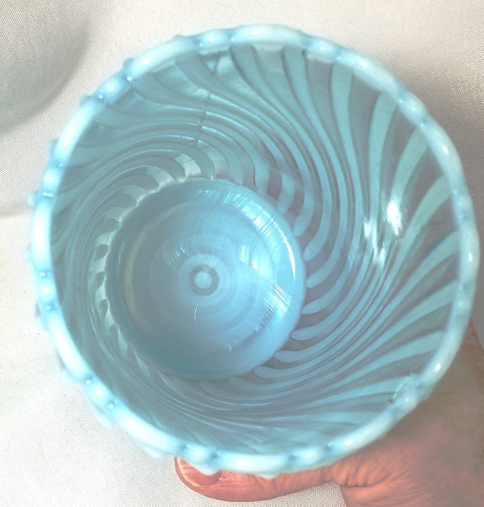 Blue Opalescent Beatty Rib & Swirl Pattern Celery Vase