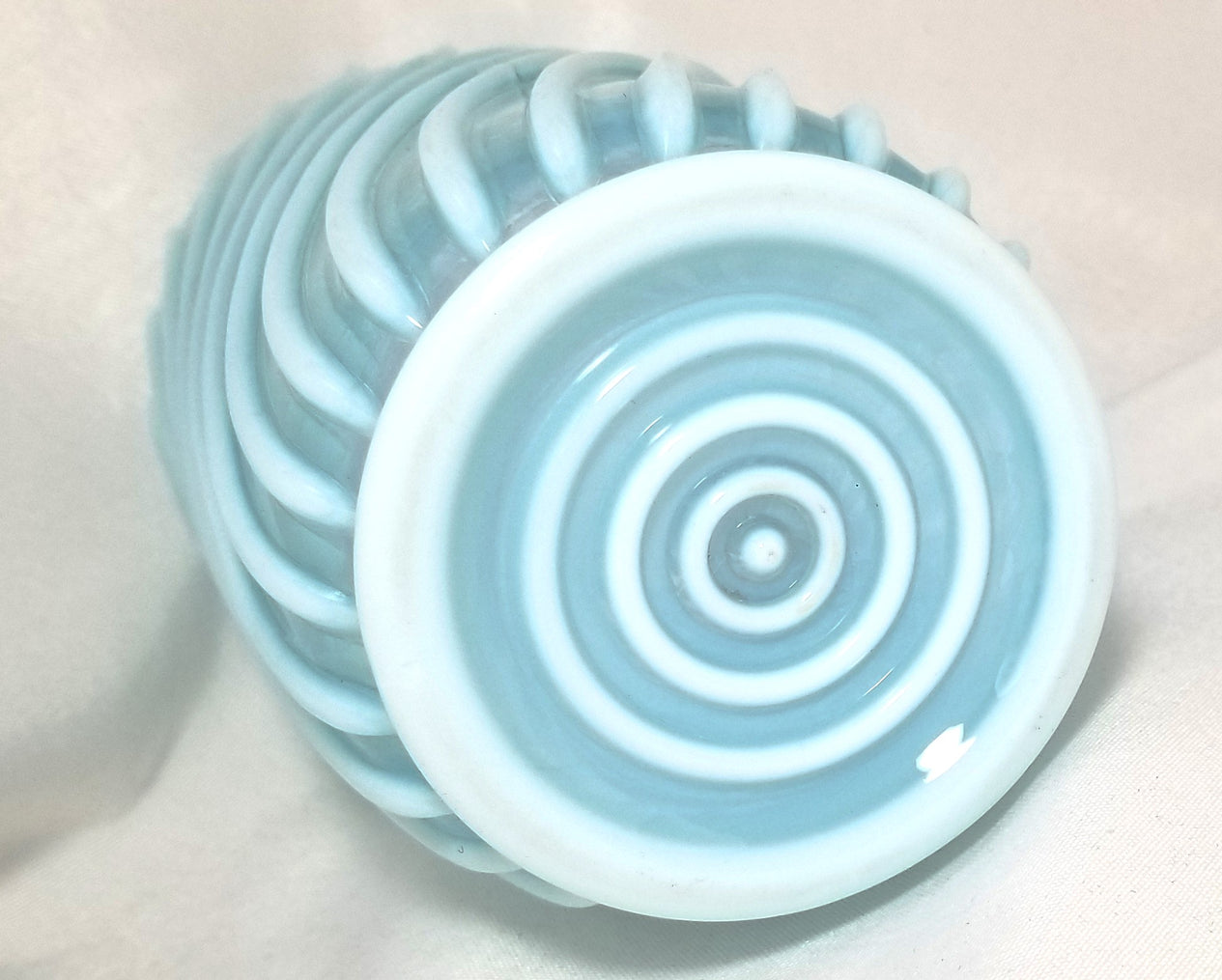 Blue Opalescent Beatty Rib & Swirl Pattern Celery Vase