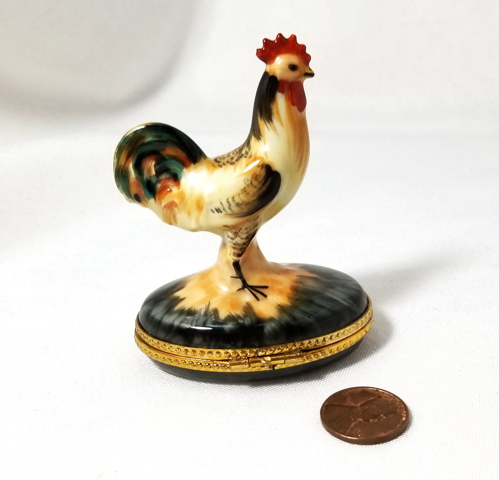 Limoges Rochard Rooster Trinket Box Hand Painted Farm Animal Bird