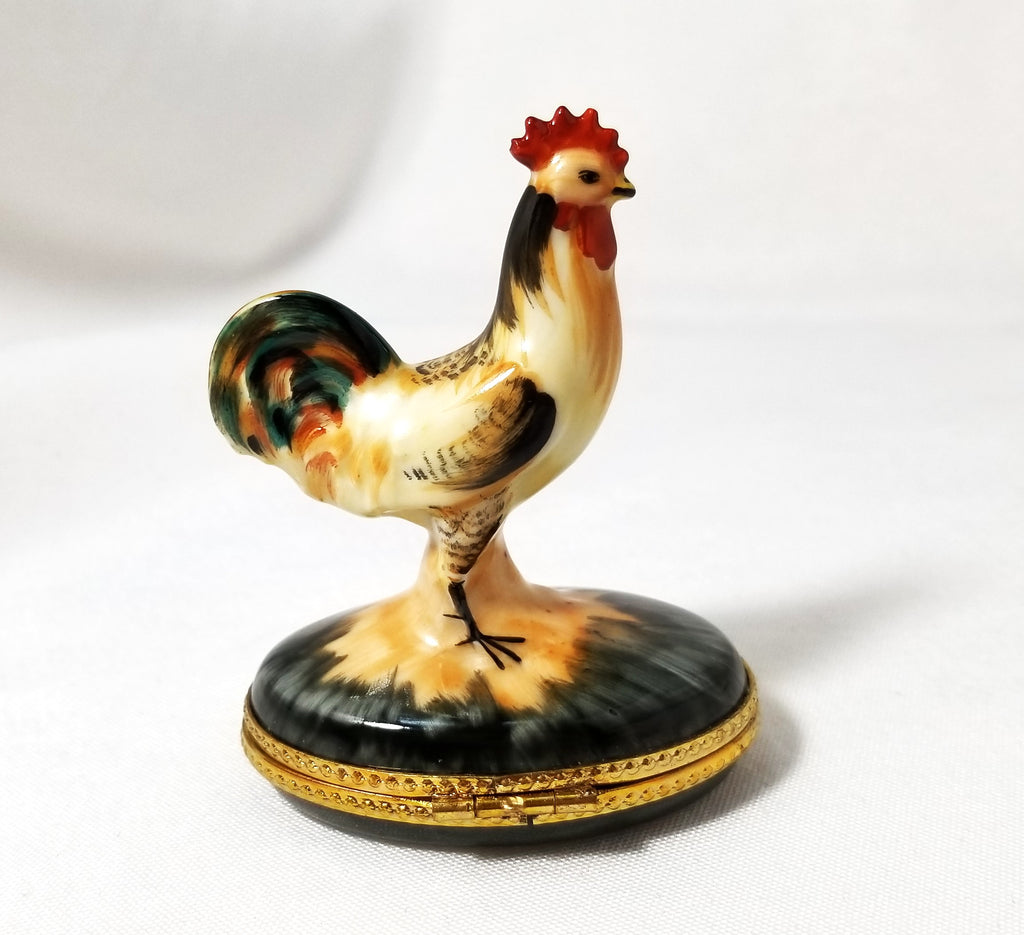 Limoges Rochard Rooster Trinket Box Hand Painted Farm Animal Bird