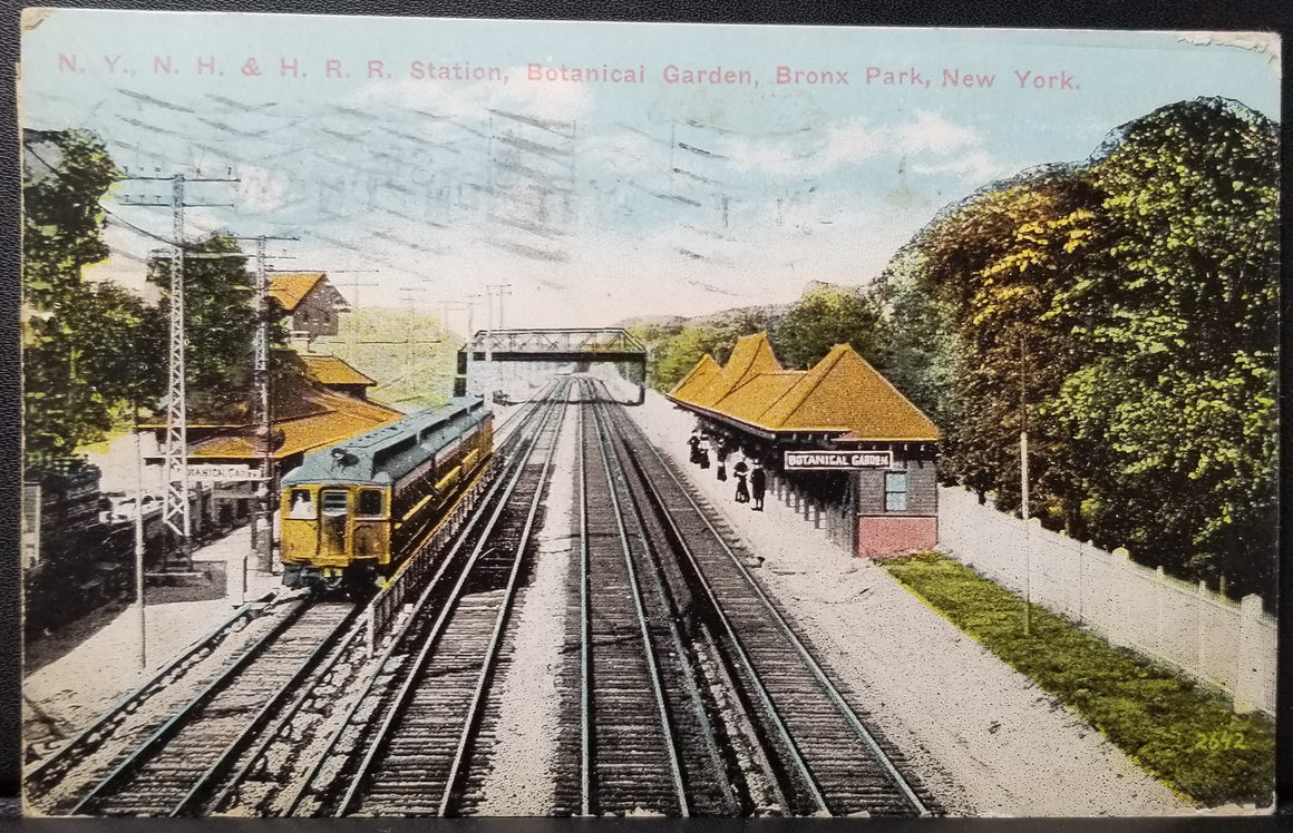 Bronx Park Railroad Train Station Botanical Garden NY NH H Railway RPPC Postcard 1916
