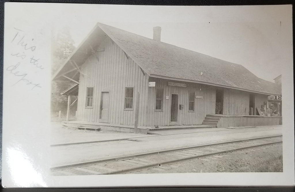 RPPC Real Photo Postcard Railroad Train Station Depot Deansboro NY 1907
